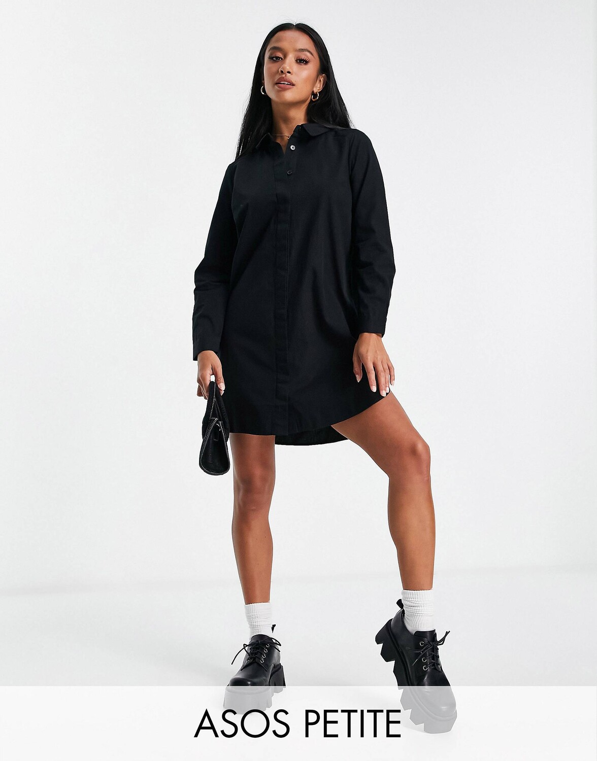 

Черное хлопковое платье-рубашка мини ASOS DESIGN Petite, Черный