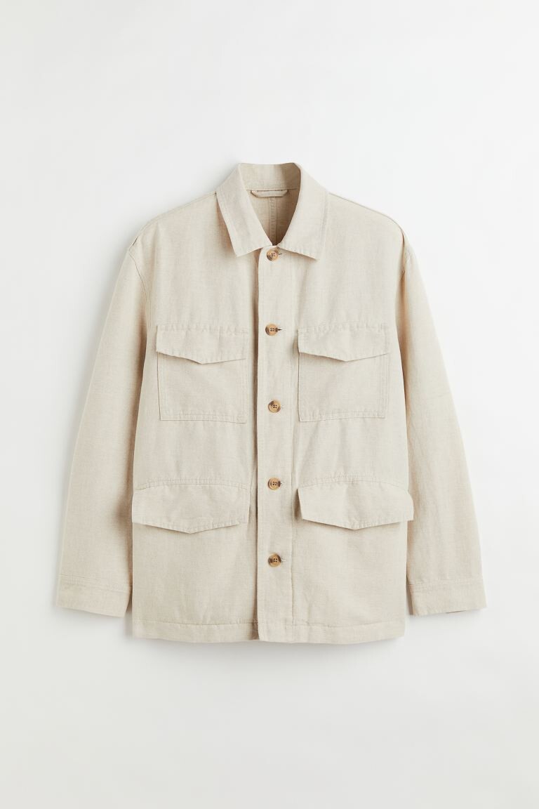 

Льняная рубашка-рубашка Regular Fit H&M, светло-бежевый