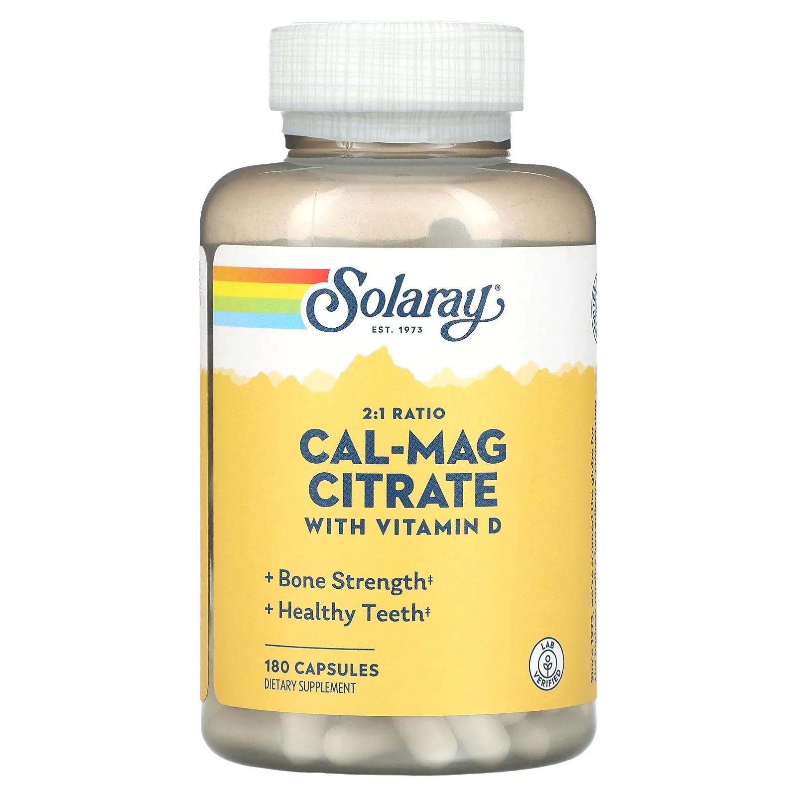 Solaray Цитрат кальция и магния в соотношении 2:1 с добавлением витамина D-3 180 капсул