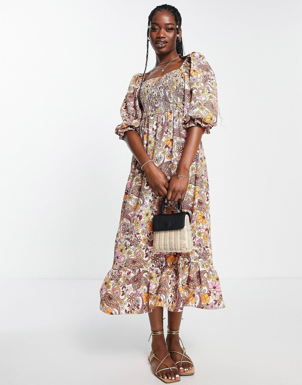 

Разноцветное платье миди со сборками Miss Selfridge