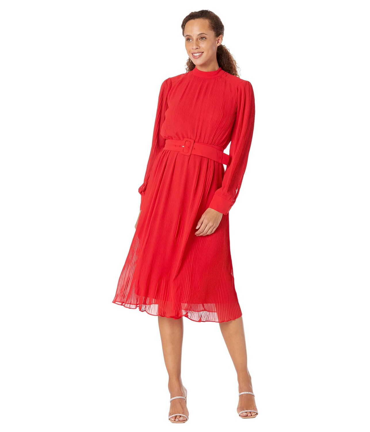 

Платье Maggy London, Pleated Midi Dress with Belt and Buckle