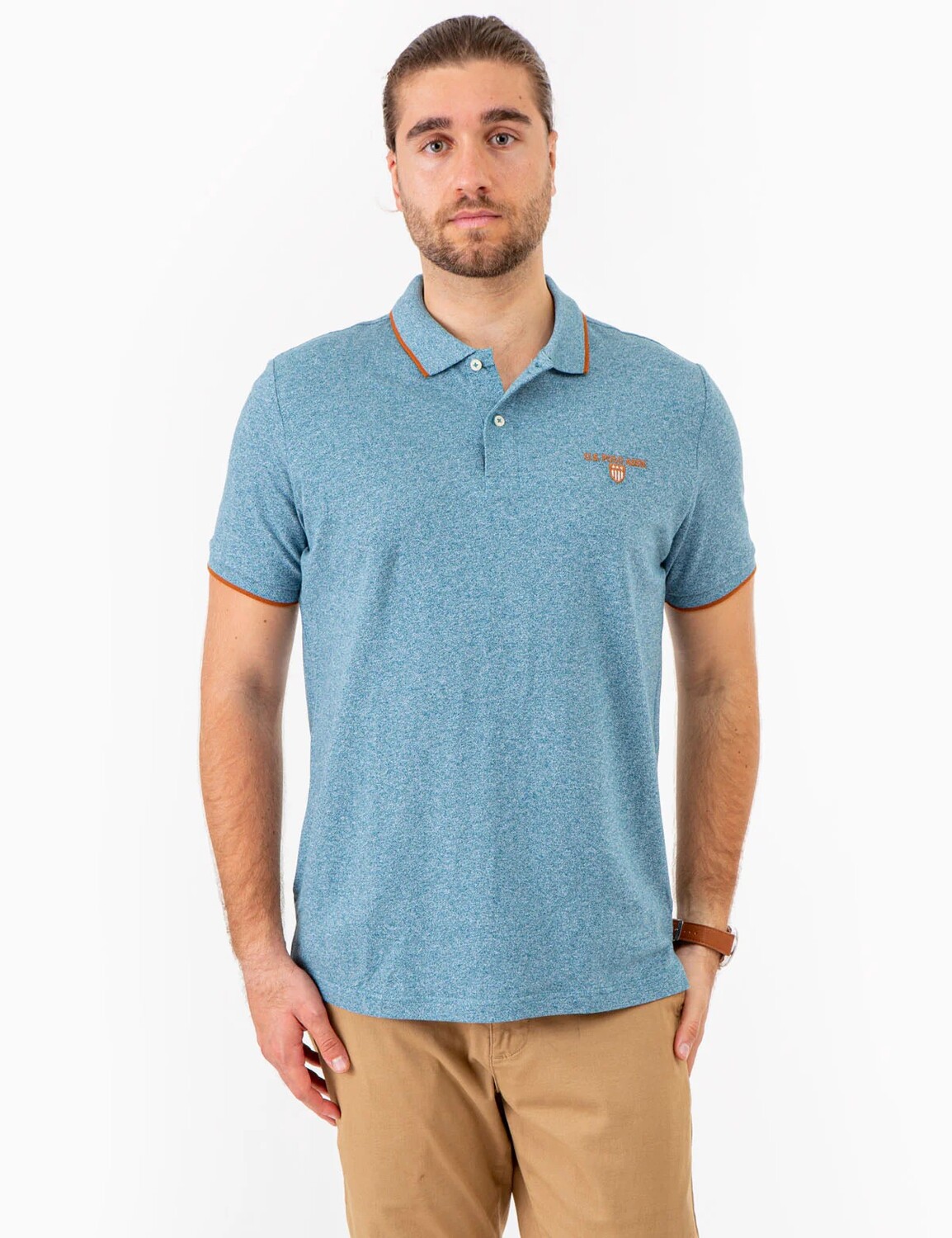 

Футболка поло U.S. Polo Assn. Marled Yarn With Embroidered Crest, голубой