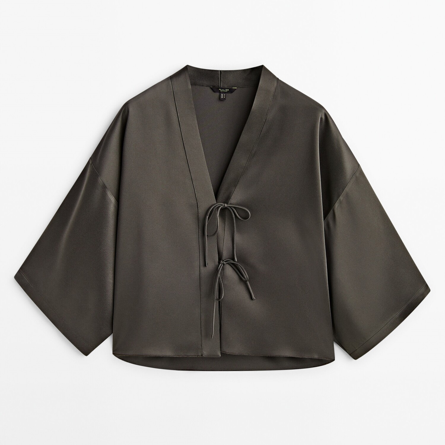 

Блуза Massimo Dutti Satin Kimono With Ties, серо-коричневый