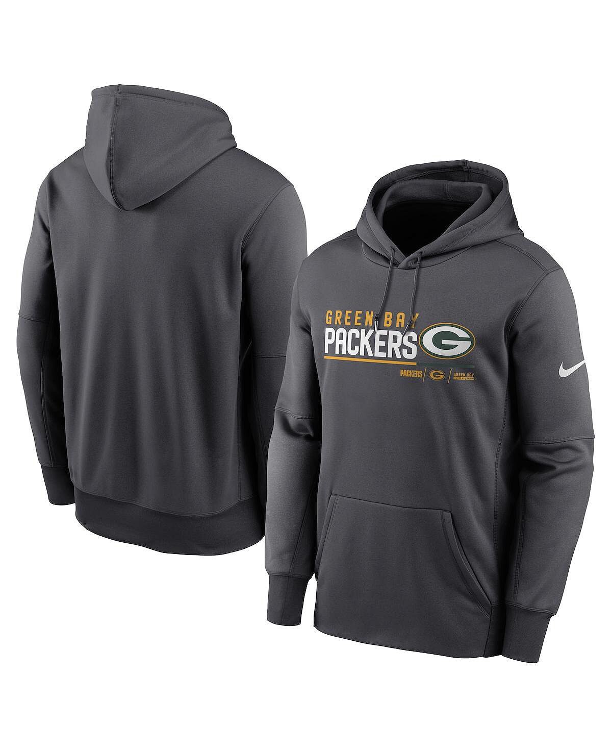 

Мужская толстовка с капюшоном green bay packers prime logo name цвета антрацит с разрезом Nike