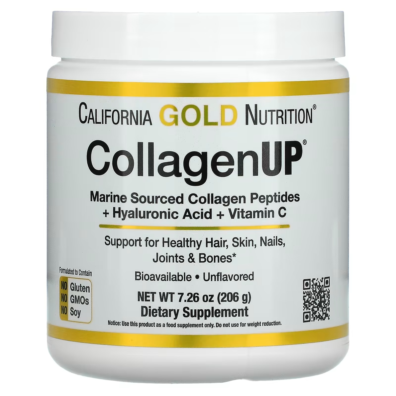 Гиалуроновая Кислота и Витамин C California Gold Nutrition CollagenUP, 206 г