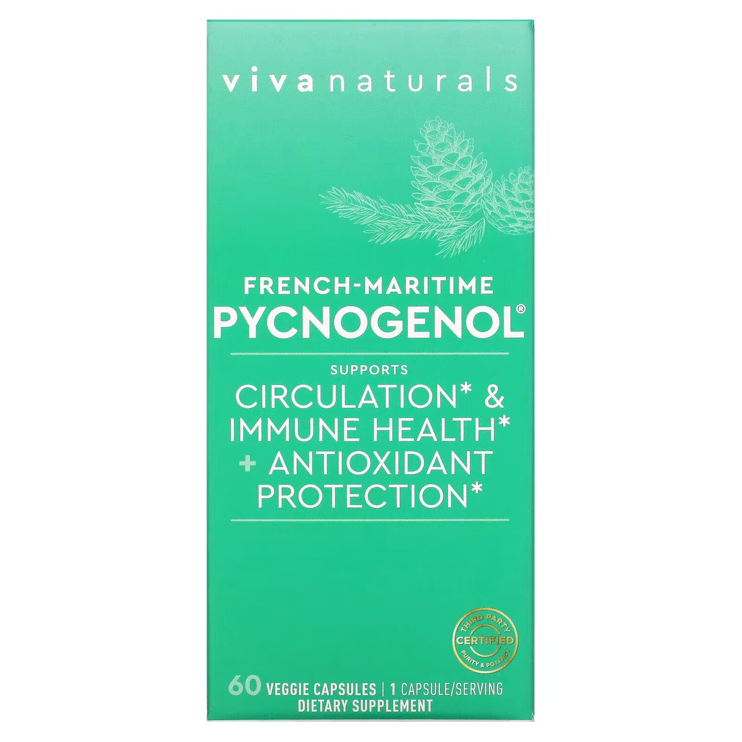 

Viva Naturals, French-Maritime Pycnogenol`` 60 растительных капсул