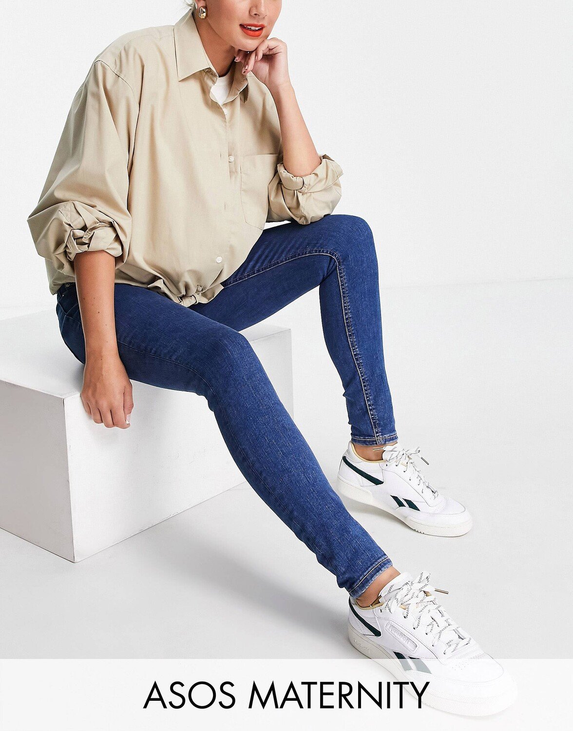 

Синие джинсы скинни для беременных с завышенной талией ASOS DESIGN