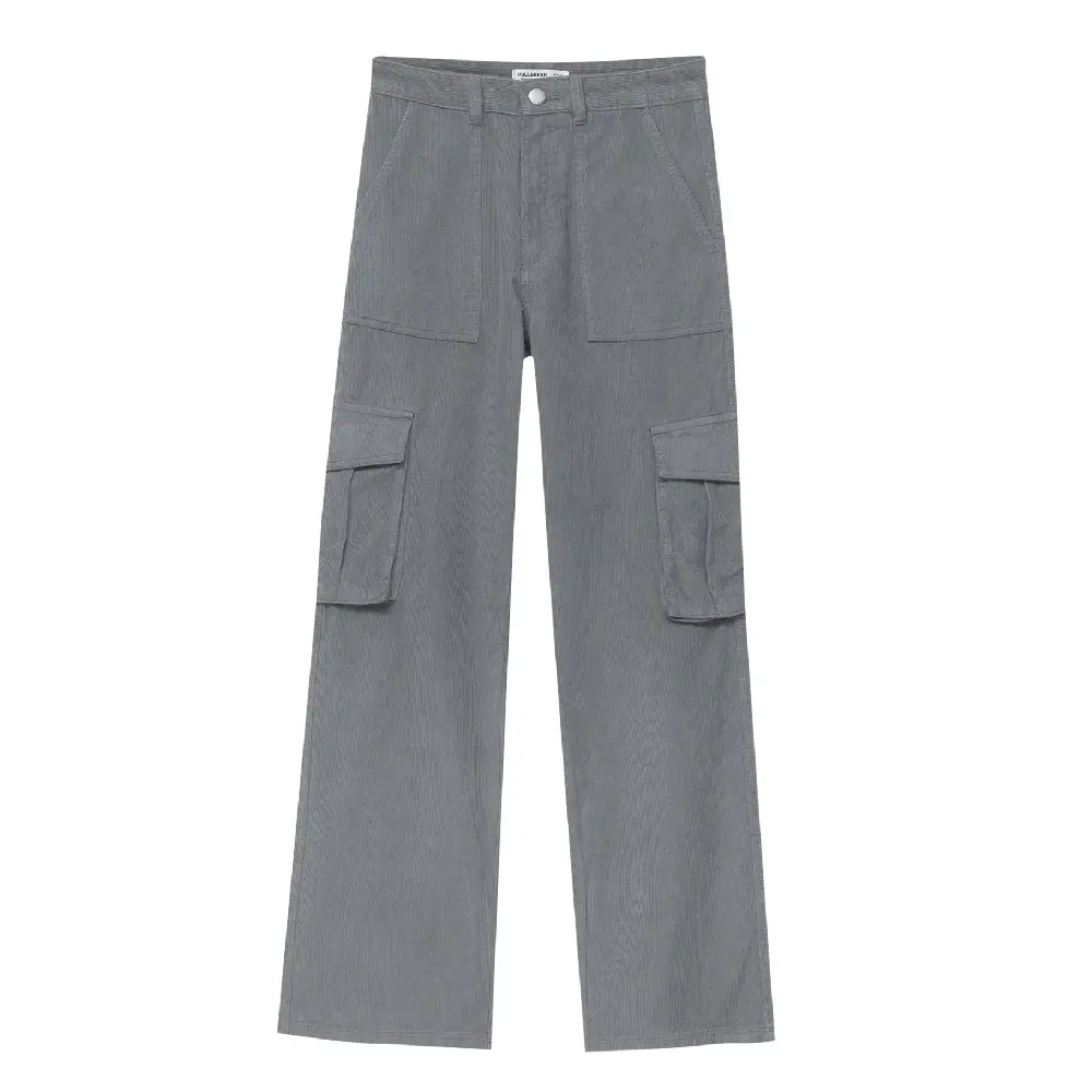 

Брюки Pull&Bear Corduroy Cargo, серый