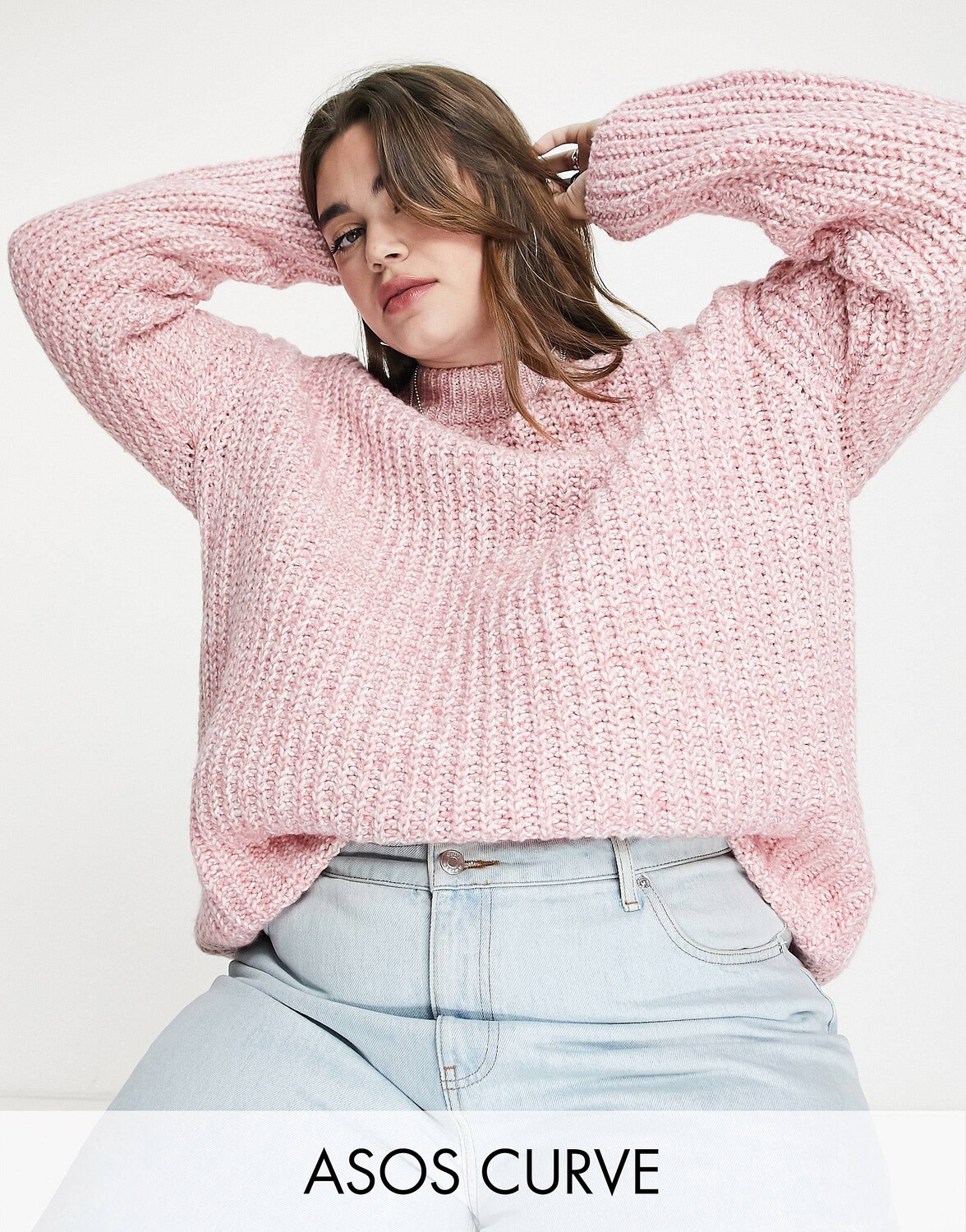 

Розовый удлиненный джемпер в крупную рубчик ASOS DESIGN Curve