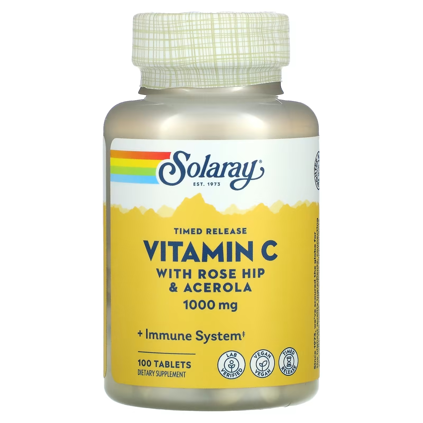 Solaray витамин C с медленным высвобождением шиповник и ацерола 1000 мг, 100 таблеток solaray витамин c с медленным высвобождением шиповник и ацерола 500 мг 250 растительных капсул
