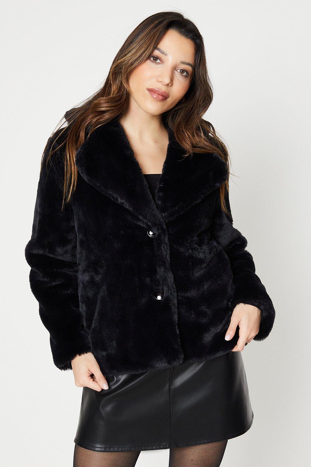 Однобортное пальто Petite из искусственного меха Dorothy Perkins, черный черное пальто из искусственного меха weekday lilith