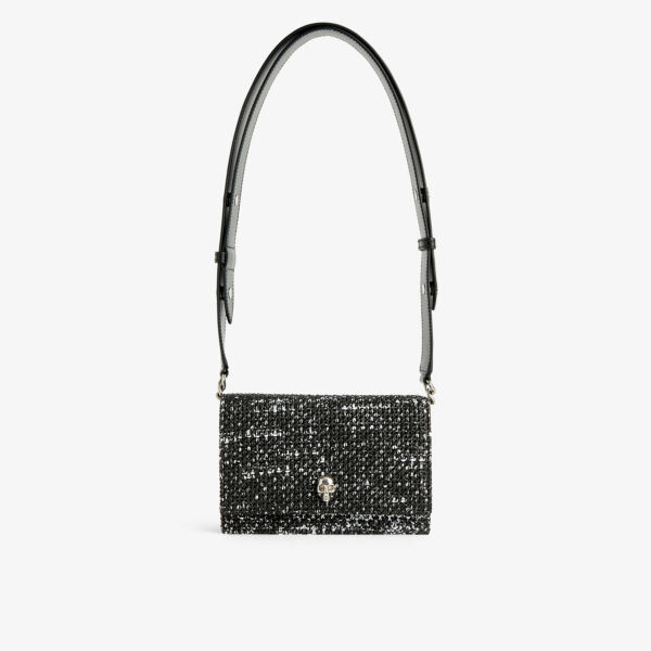 

Маленькая сумка на плечо из рафии, украшенная черепами Alexander Mcqueen, черный