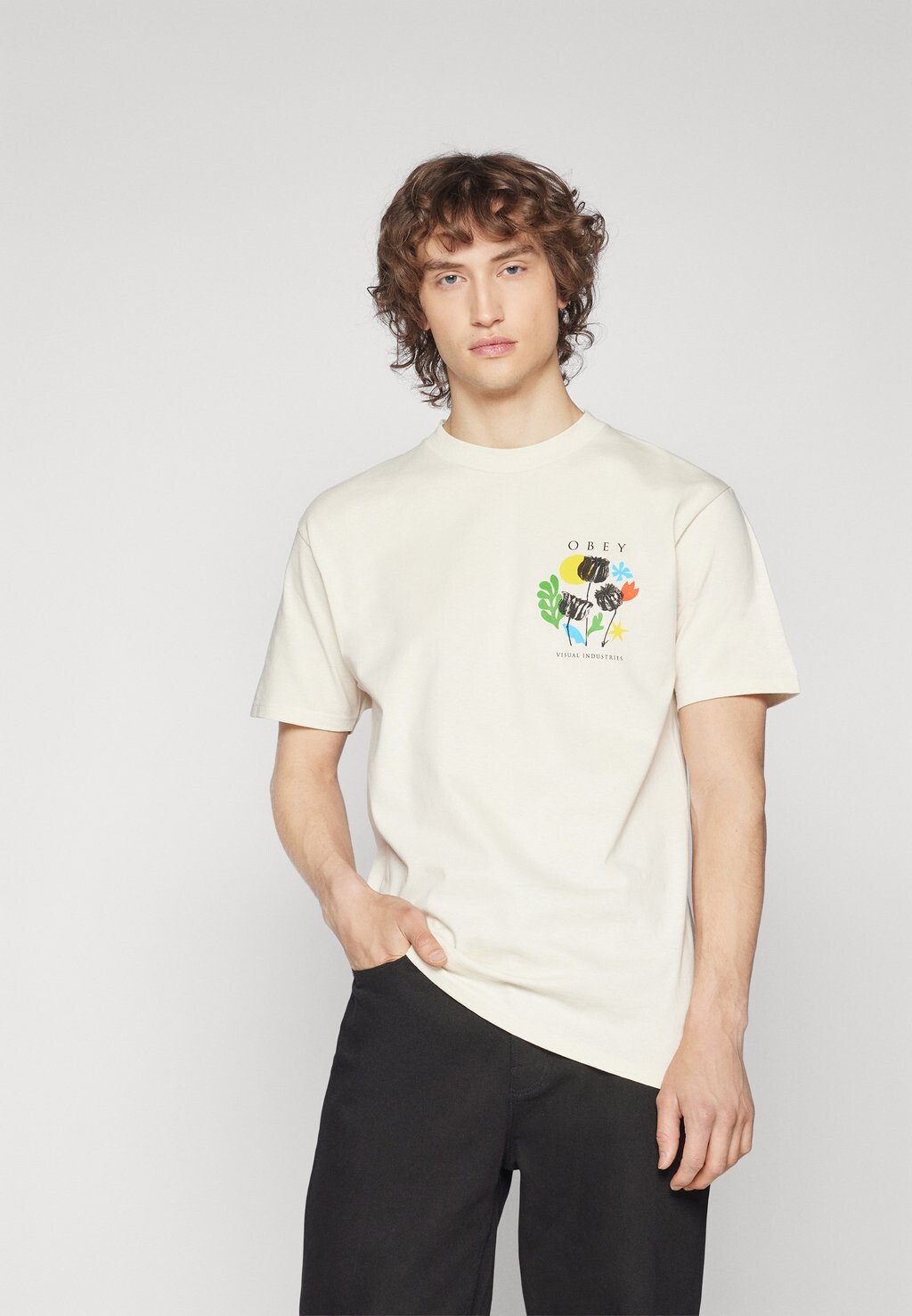 

Футболка с принтом FLOWERS PAPERS SCISSORS UNISEX Obey Clothing, цвет cream