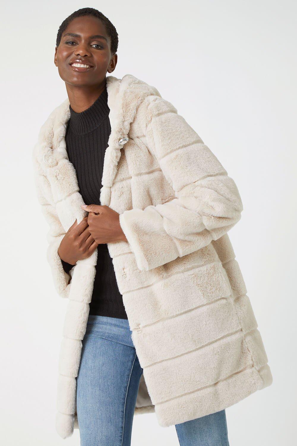 Удлиненное пальто с капюшоном из искусственного меха Roman, бежевый пальто с капюшоном из мольтона и искусственного меха 3 мес 60 см розовый