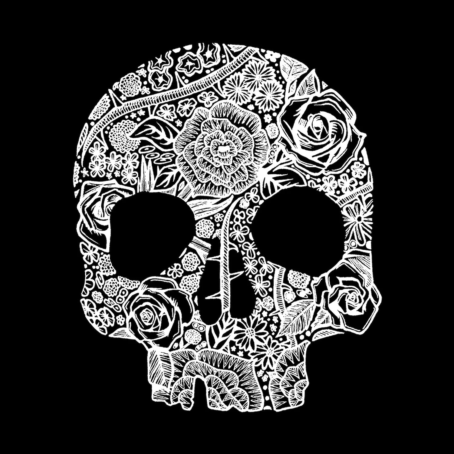 цена Цветочный череп - мужская футболка с рисунком Word Art LA Pop Art, серый