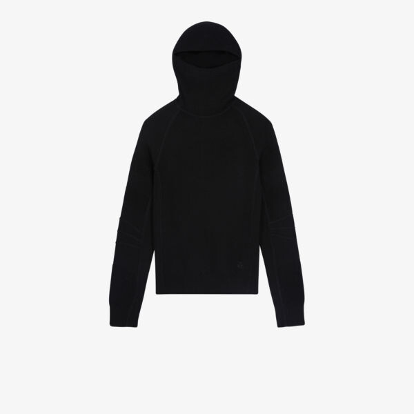 

Джемпер прямого кроя из смесовой шерсти стрейч с капюшоном-балаклавой The Kooples, черный