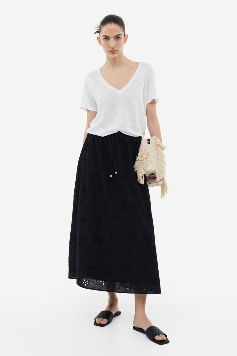 

Юбка с вышивкой люверсами H&M, черный