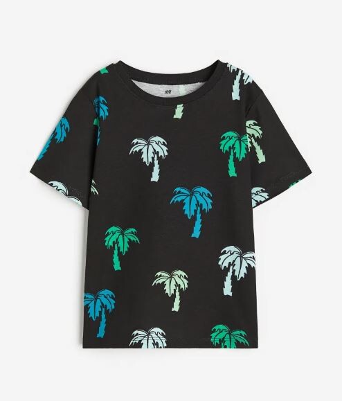 

Футболка с принтом пальмы хлопковая H&M Palm Trees Cotton, черный