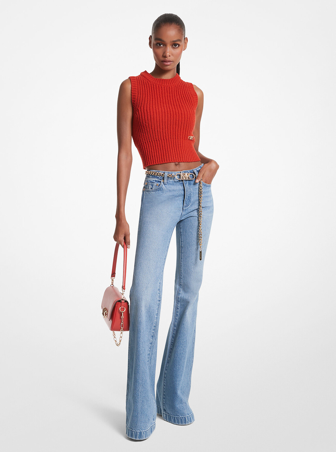 

Топ Michael Michael Kors Sleeveless Merino Wool Blend, красный