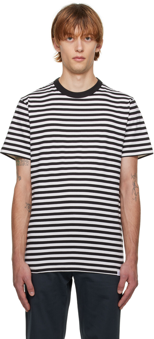 

Черно-белая классическая полосатая футболка Niels Norse Projects