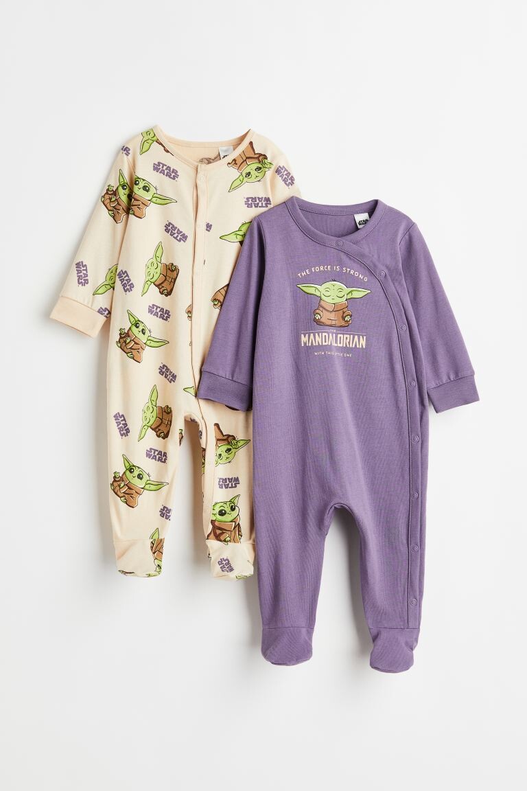 

2 пары цельных хлопковых пижам H&M, фиолетовый/мандалорец
