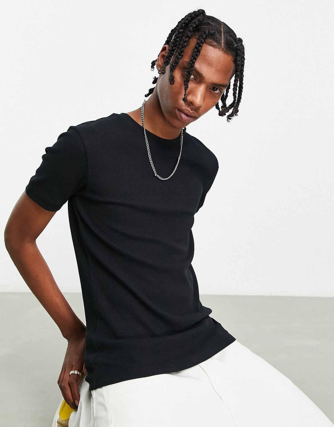 

Черная вафельная футболка ASOS DESIGN