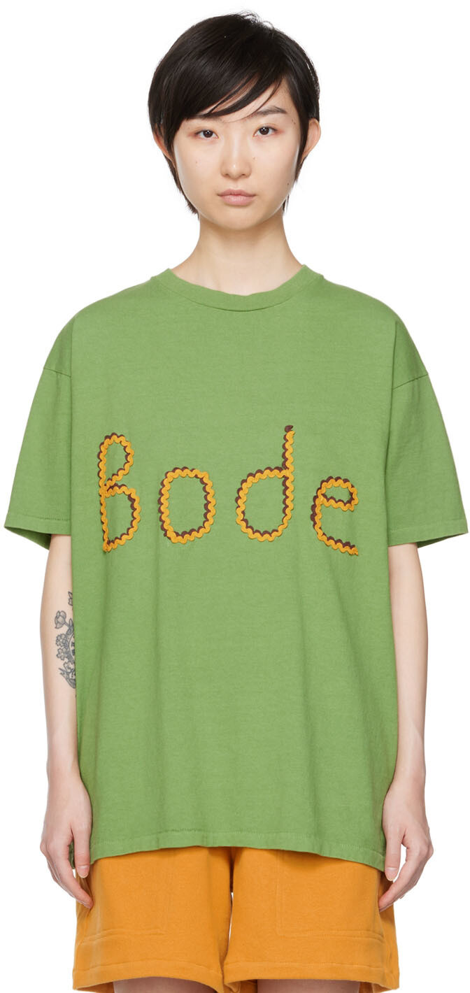 

Зеленая футболка с надписью Rickrack Bode