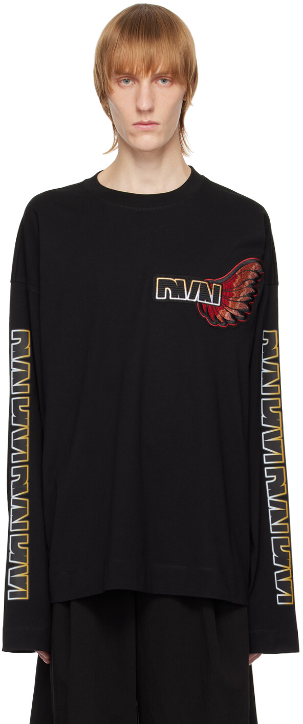 

Черная свободная футболка с длинным рукавом Dries Van Noten, Черный