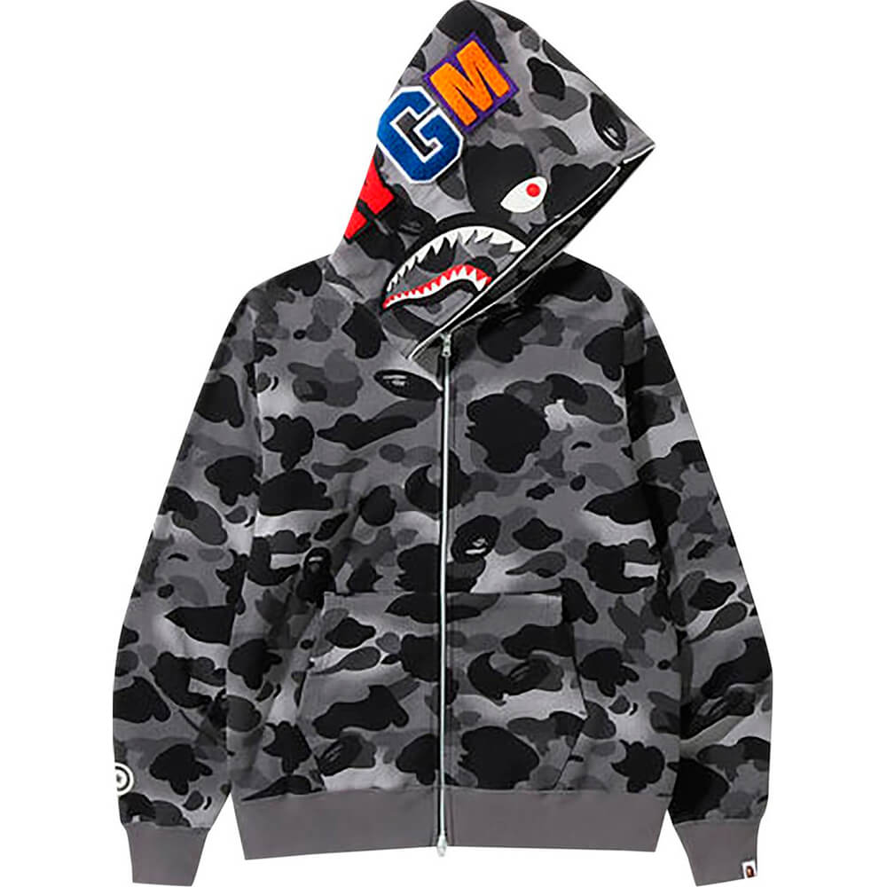 Худи BAPE Grid Camo Shark Full Zip. черный – заказать из-за рубежа в  «CDEK.Shopping»