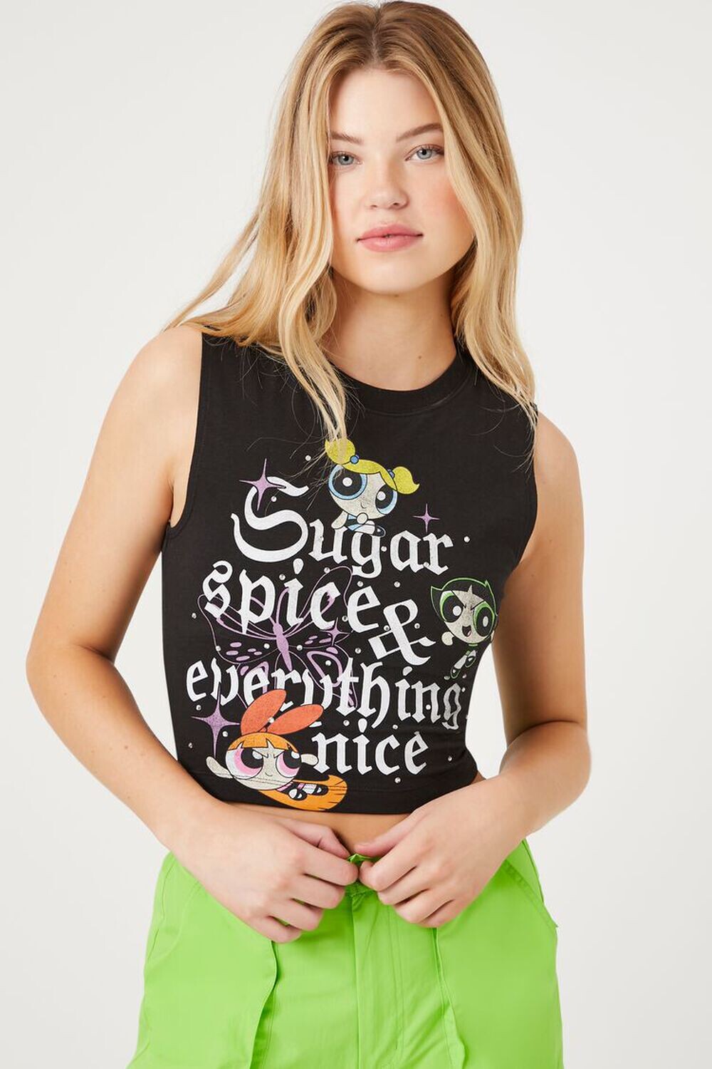 

Укороченная футболка Powerpuff Girls с мускулистыми мышцами Forever 21, черный