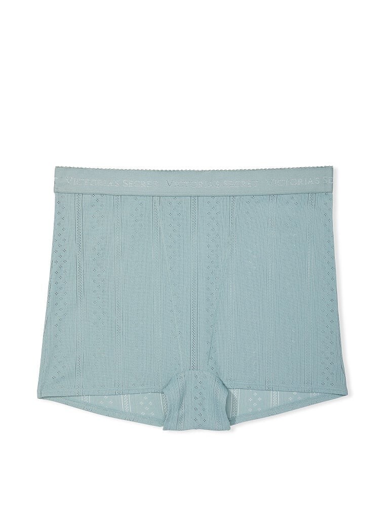 

Трусы Victoria's Secret Logo Pointelle High-Waist Shortie, бирюзовый