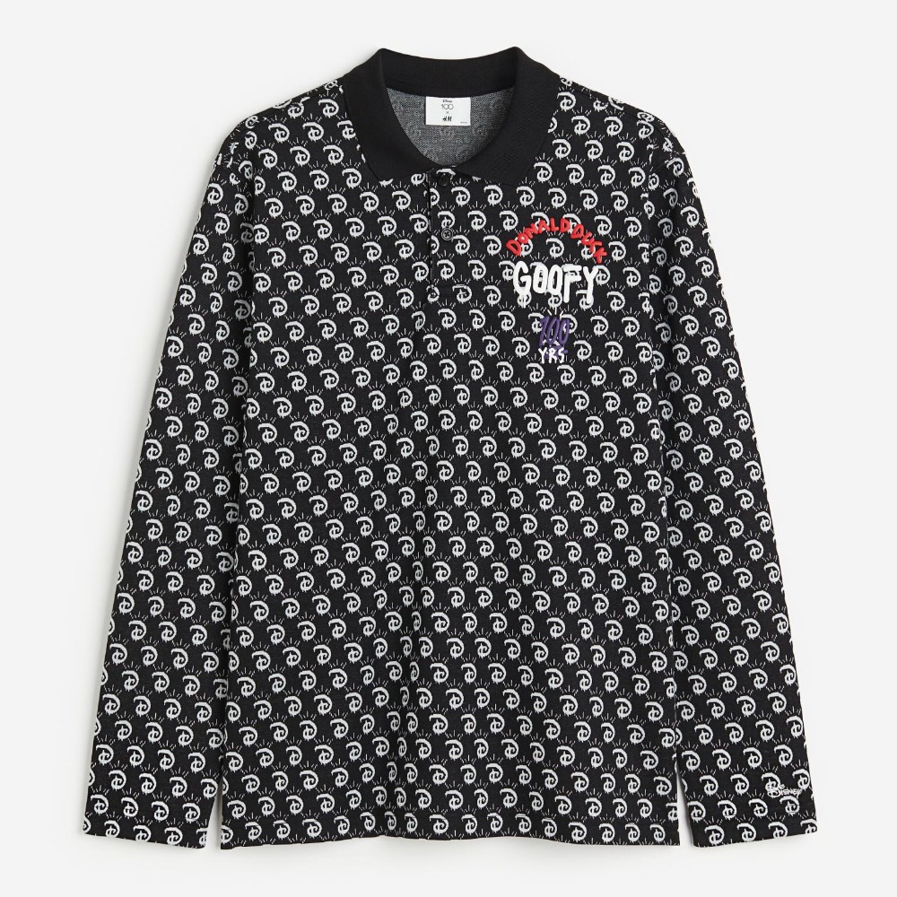 Футболка поло H&M x Disney100 Regular Fit Jacquard-knit, черный/белый