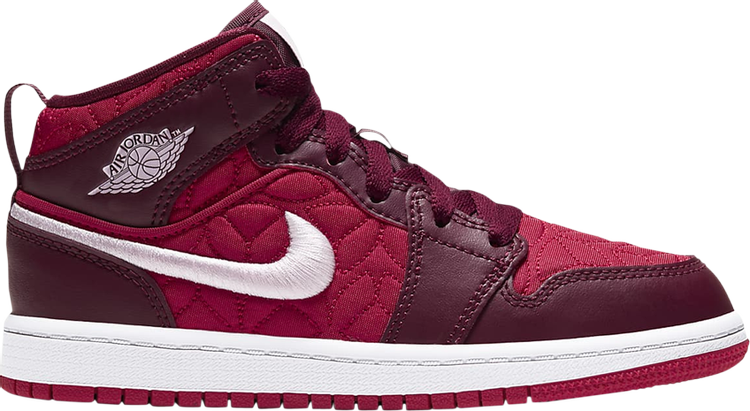 Кроссовки Air Jordan 1 Mid SE PS Red Quilted, красный