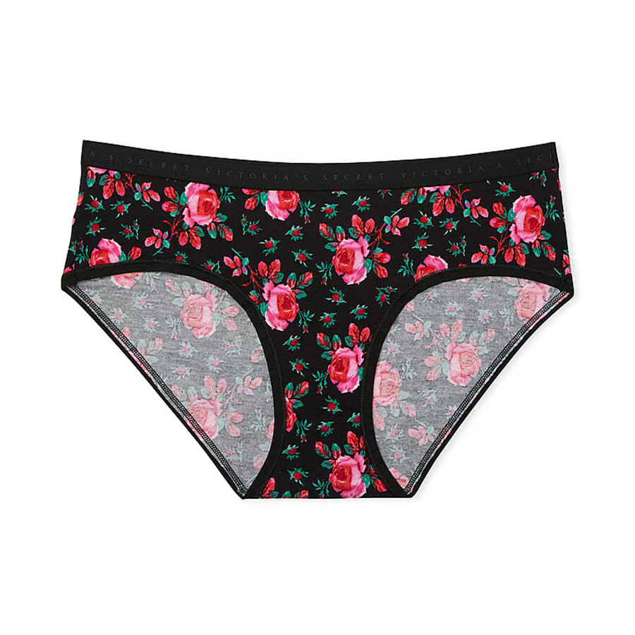 

Трусы Victoria's Secret Stretch Cotton Hiphugger Classic, черный/розы
