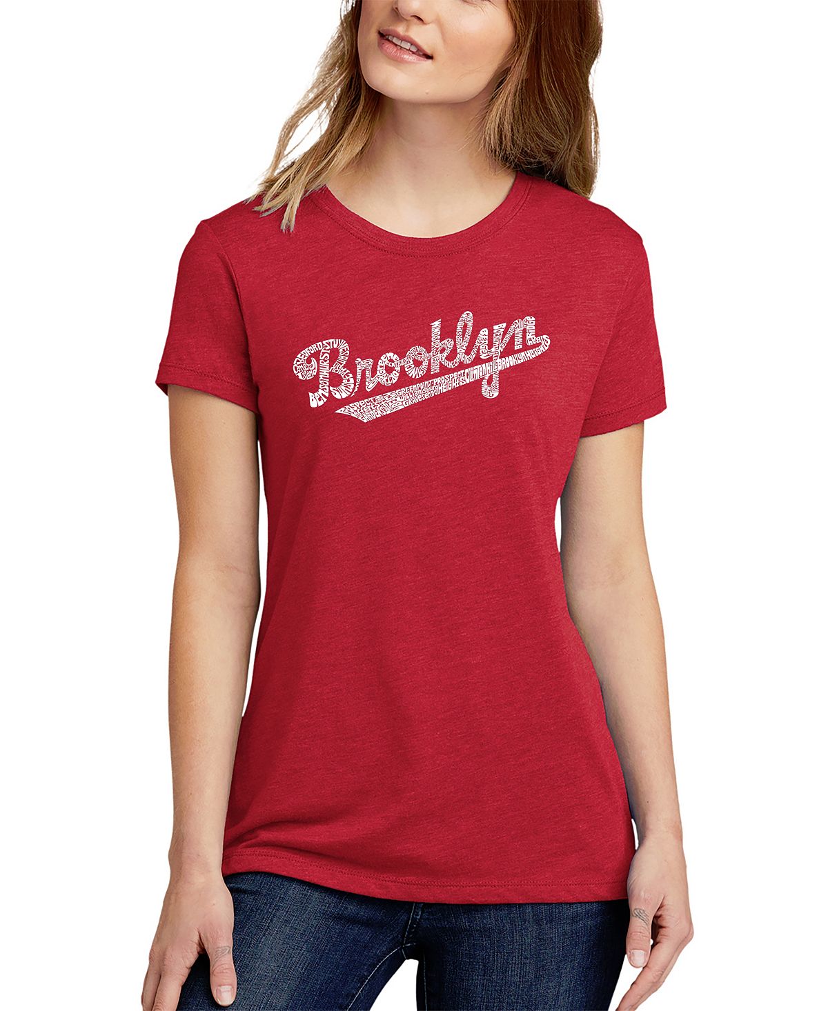 Женская футболка premium blend word art brooklyn neighborhoods LA Pop Art, красный