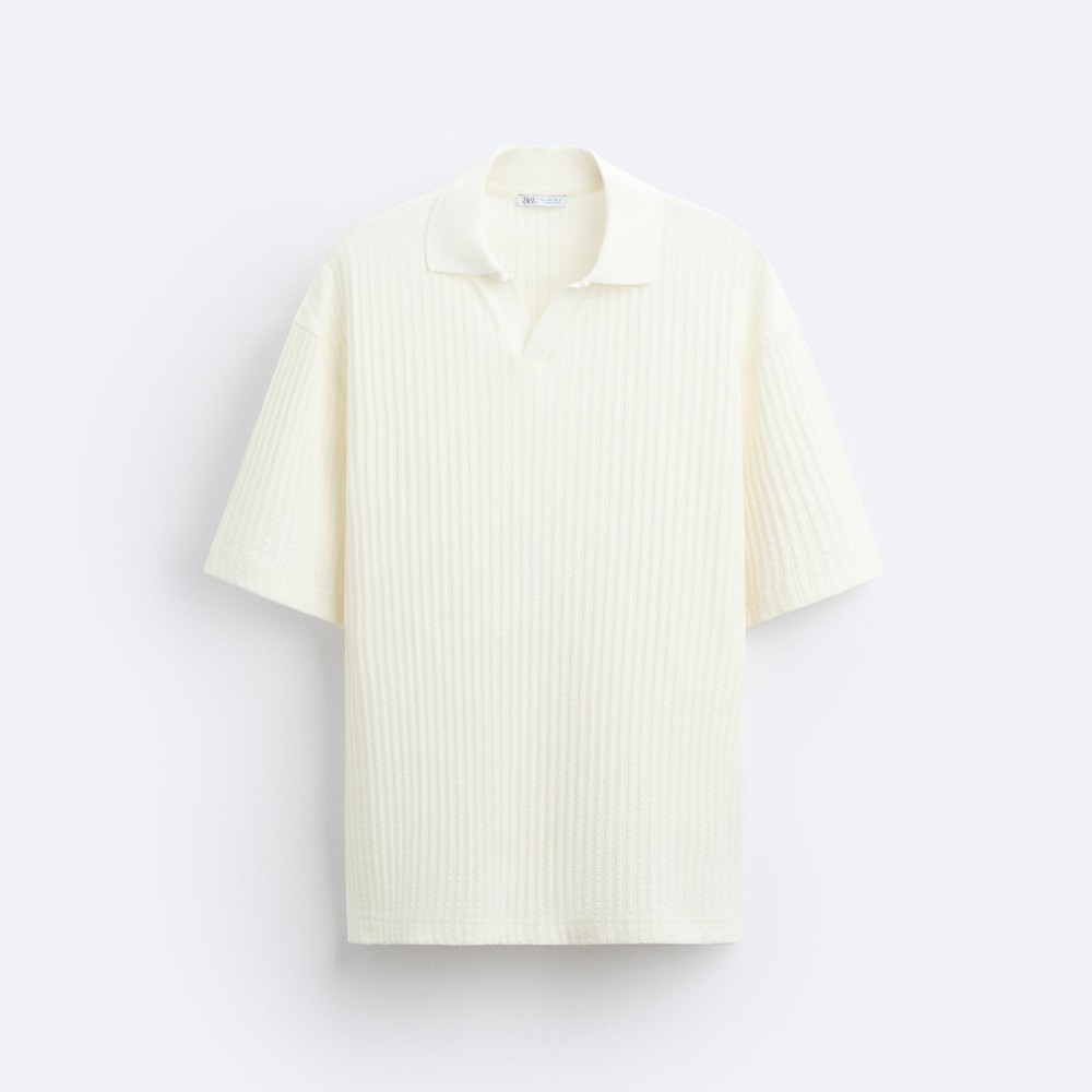 Футболка поло Zara Vertical Jacquard, кремовый футболка поло с короткими рукавами 4 года 102 см каштановый