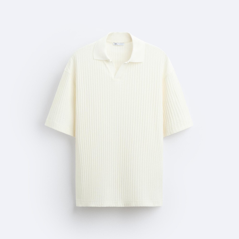 

Футболка поло Zara Vertical Jacquard, кремовый