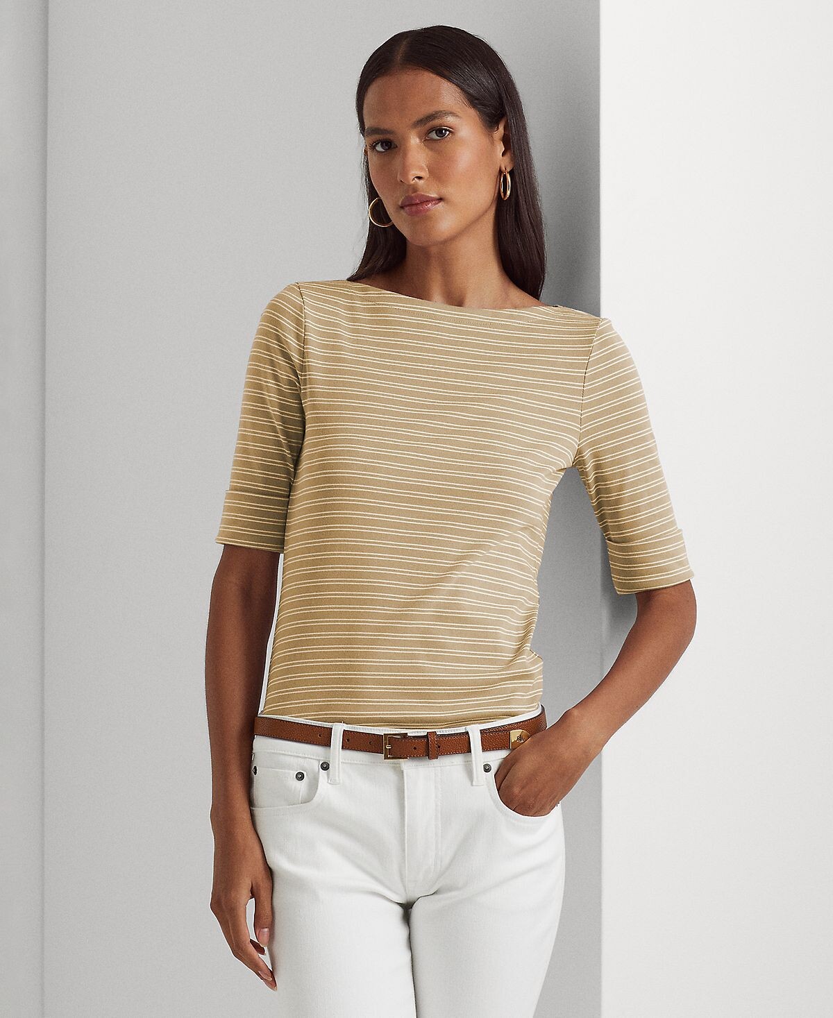 

Эластичный топ с рукавами до локтя petite Lauren Ralph Lauren, мульти