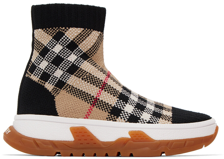 

Детские черно-бежевые кроссовки Union Sock Burberry