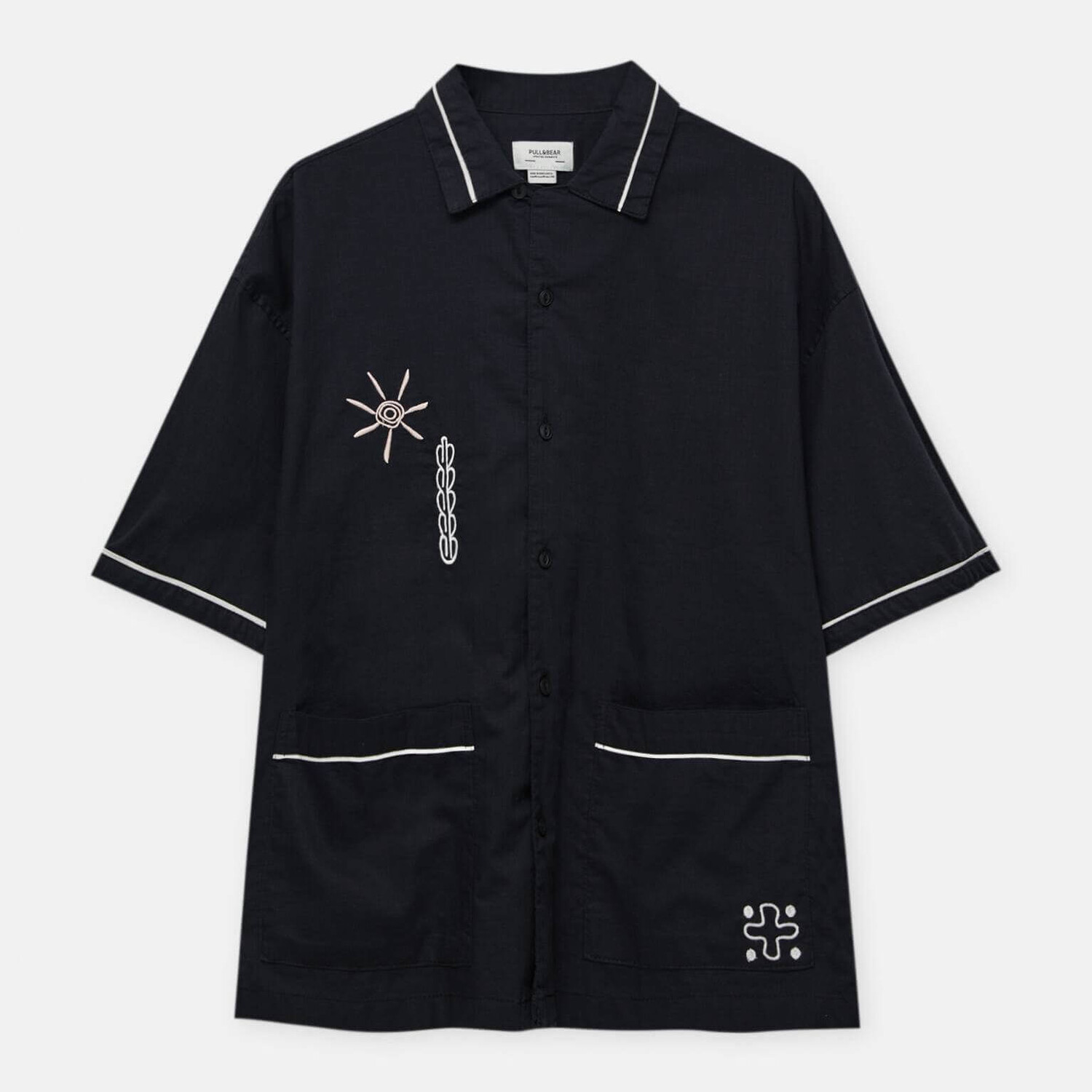 

Рубашка Pull&Bear Embroidered Short Sleeve Pyjama, черный