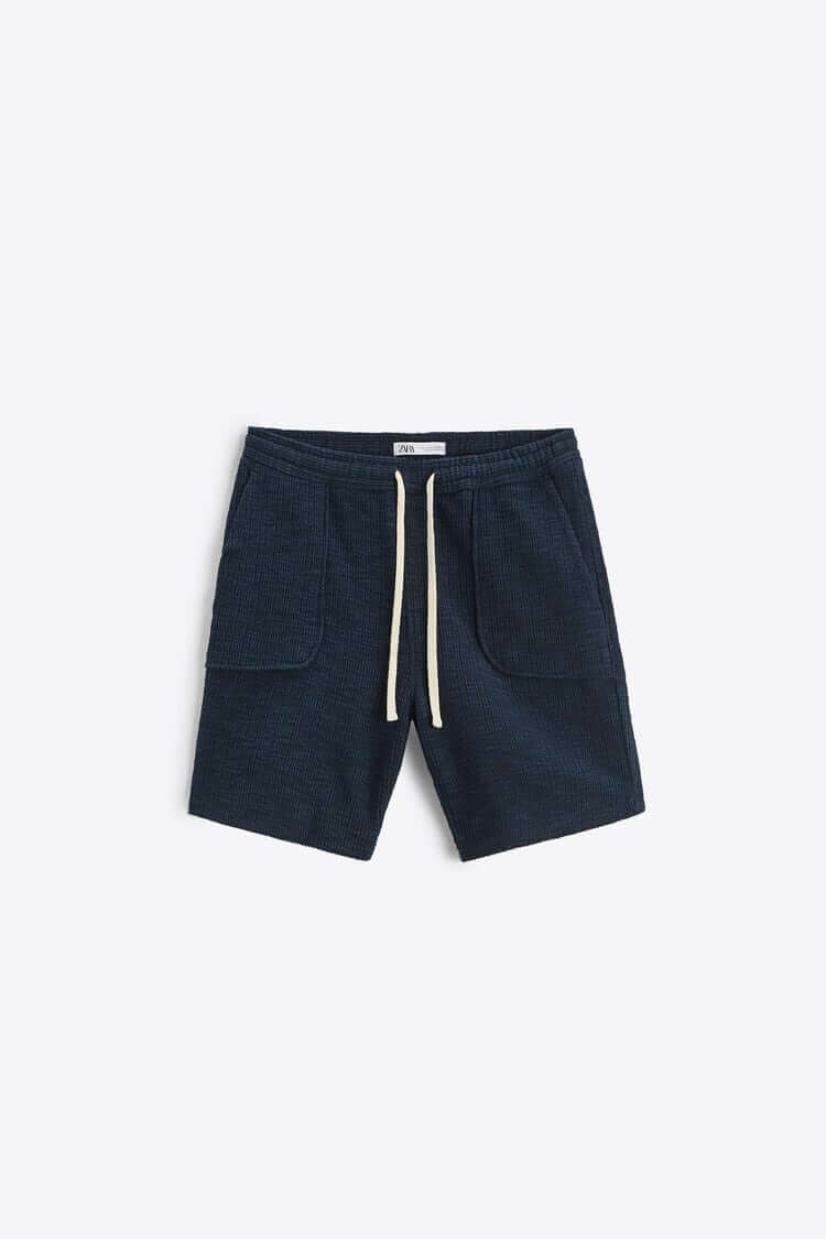 

Шорты Zara Textured Terry Bermuda, тёмно-синий