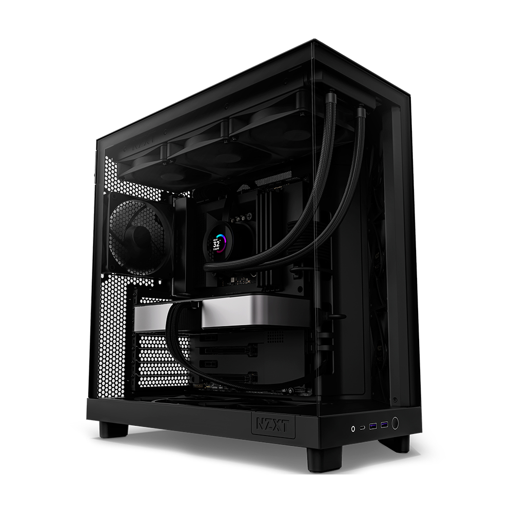 Корпус NZXT H6 Flow, двухкамерный MidT, вентилятор 3x120 мм, 2xUSB 3.2, USB-C, стеклянная боковая и передняя стороны, черный