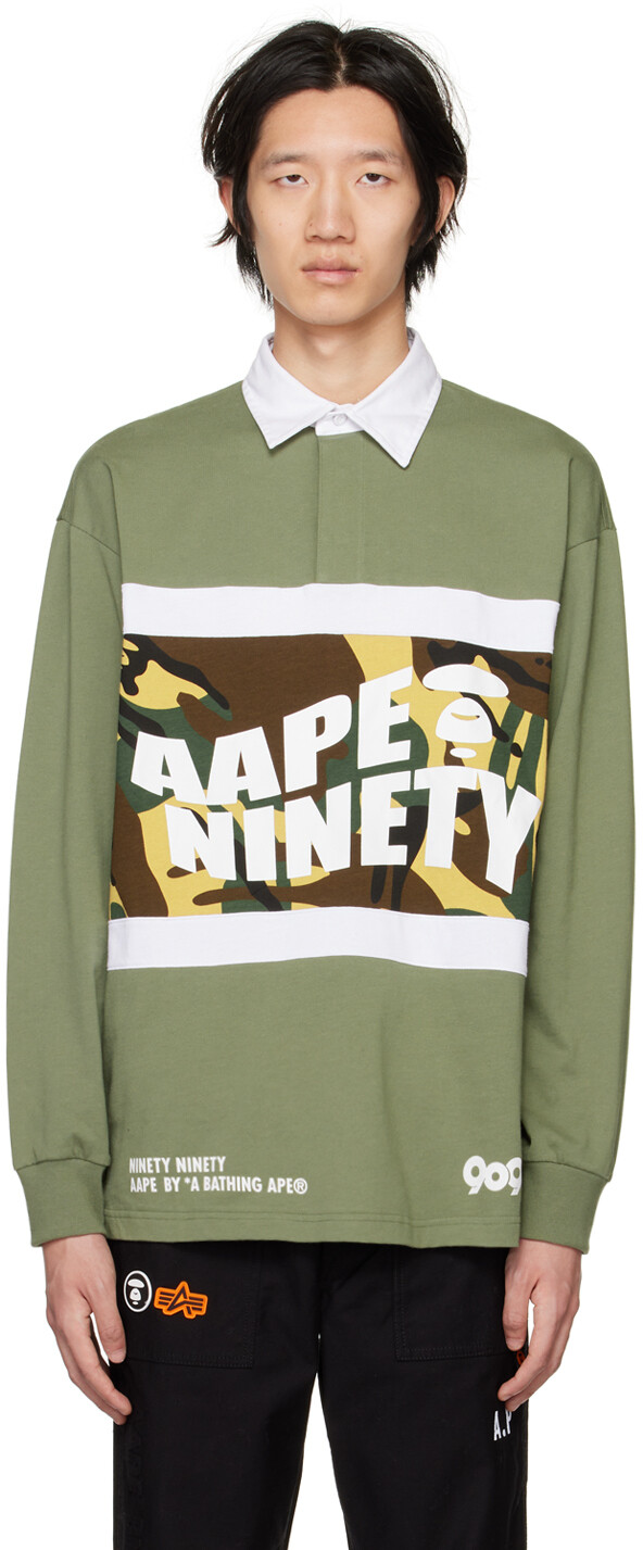 

Зеленая футболка-поло со вставками AAPE by A Bathing Ape