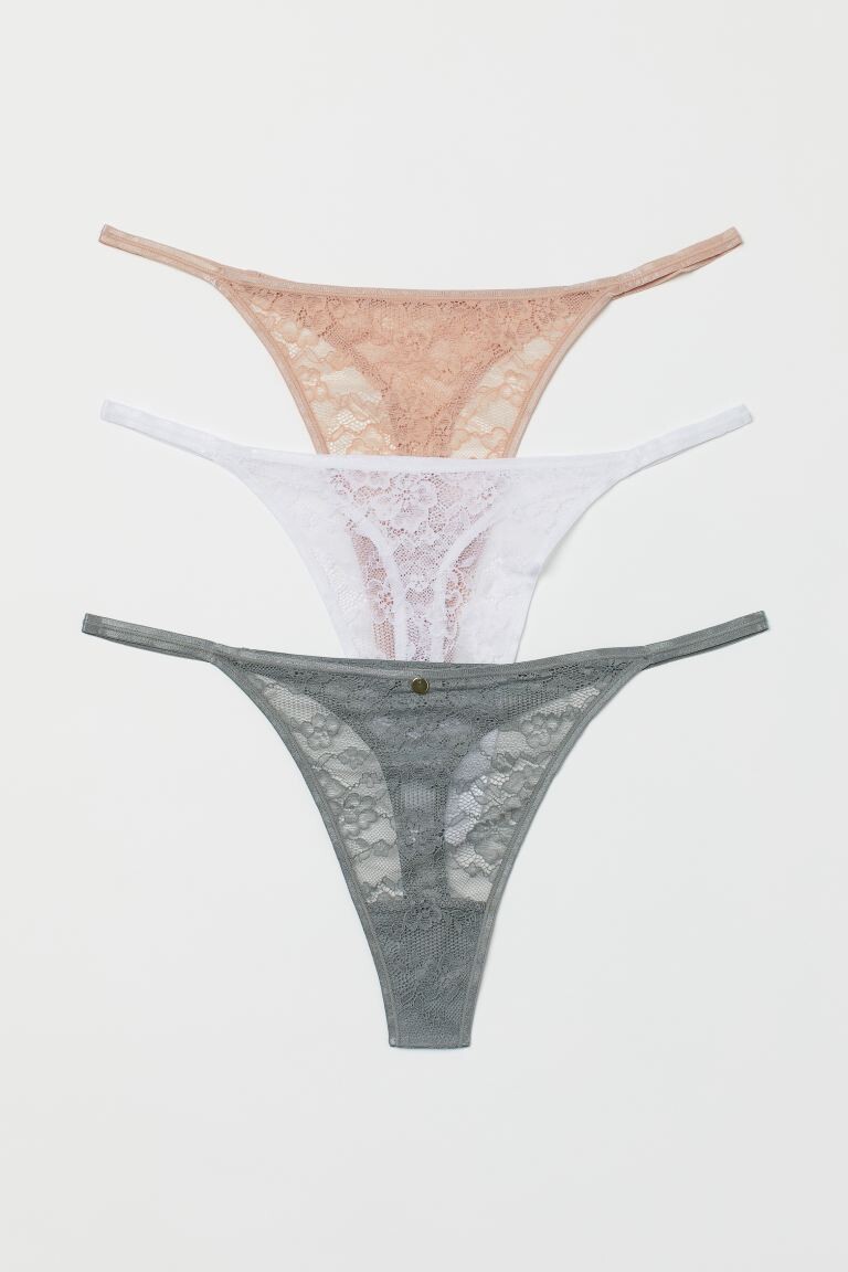 

Комплект из трех кружевных трусов-стрингов H&M, шалфей зеленый/розовый/белый
