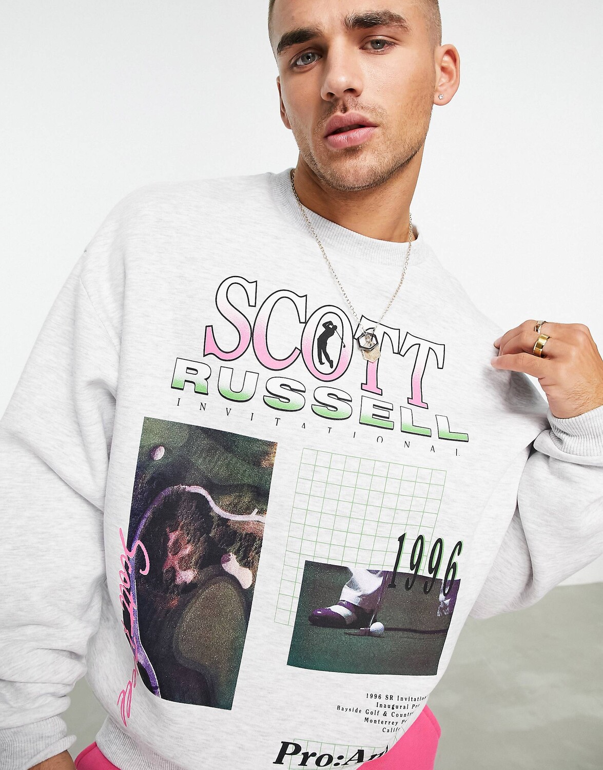 

Белая меланжевая толстовка оверсайз с теннисным принтом ASOS DESIGN co-ord
