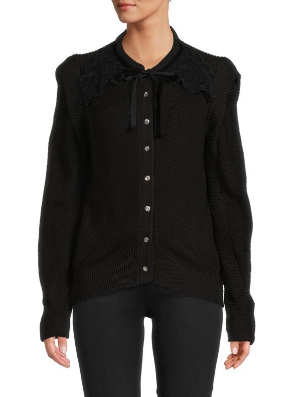 

Кардиган из смесовой шерсти с кружевной кокеткой H Halston Black