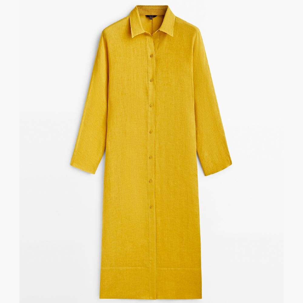 

Платье-рубашка Massimo Dutti 100% Linen Oversize Shirt, темно-желтый