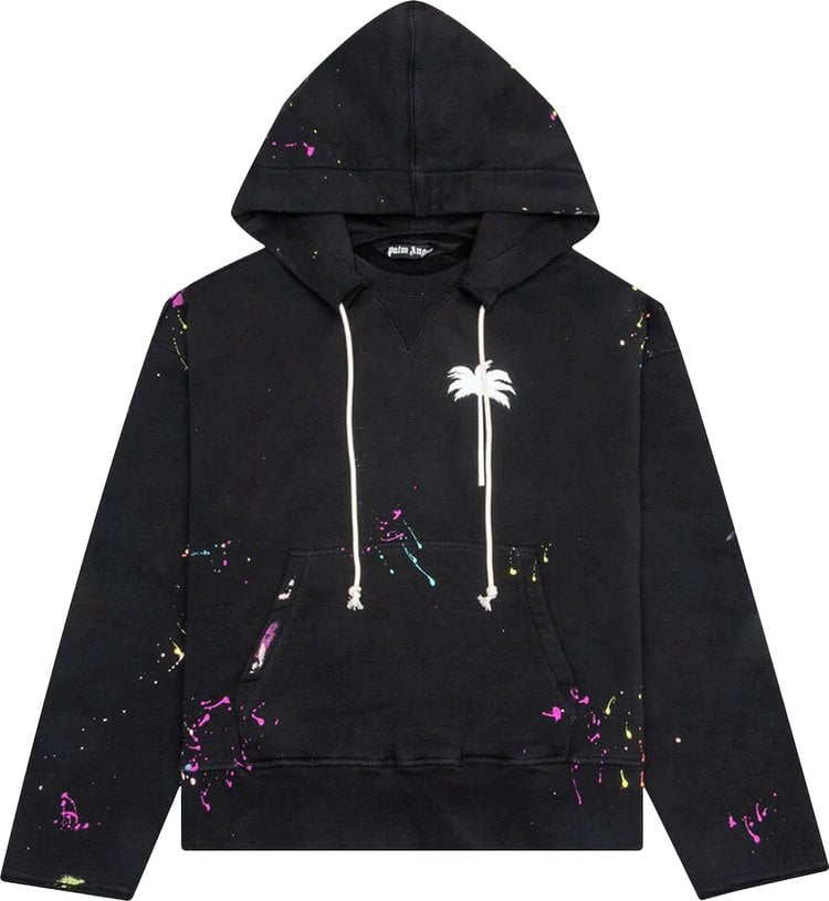 Худи Palm Angels PxP Painted Raw Cut Hoodie 'Black/White', черный - фото