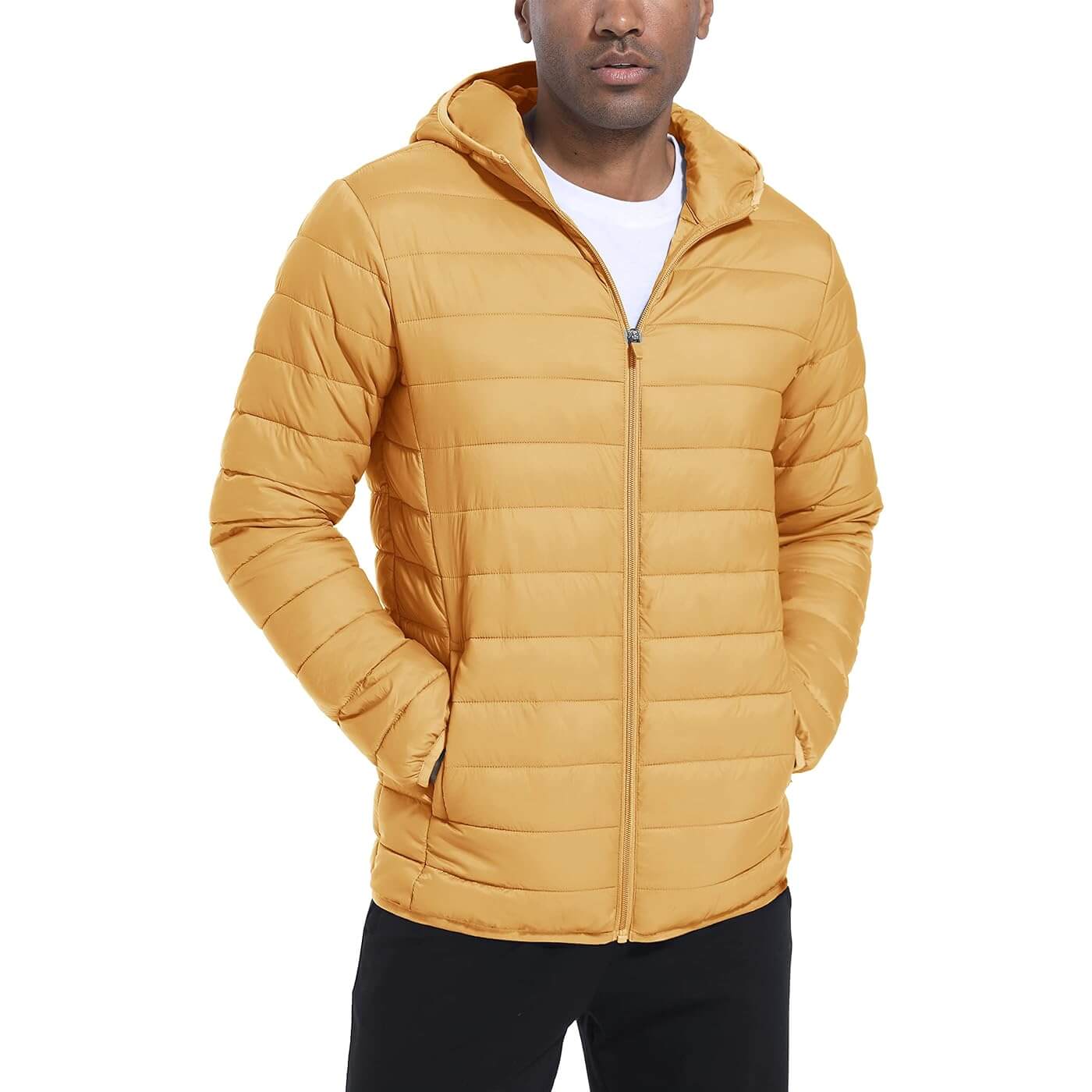 Утепленная легкая куртка с капюшоном Tacvasen Puffer Water-Repellent Windbreaker, желтый стеганая утепленная куртка с капюшоном