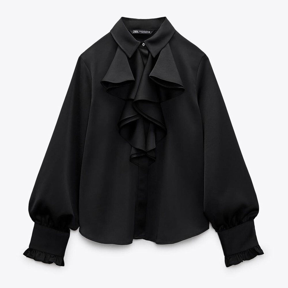 

Рубашка Zara Ruffled Satin, черный